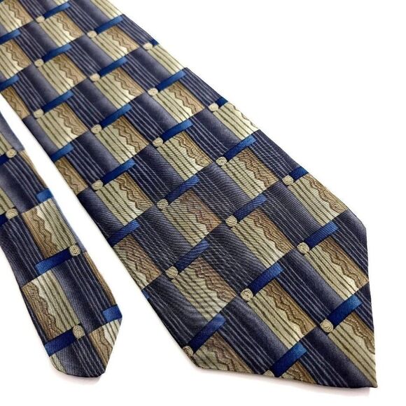 Jimmy‎ V Chris Berman Collection 3 Green Gray Abstract Short Wide Silk Tie - Picture 1 of 7